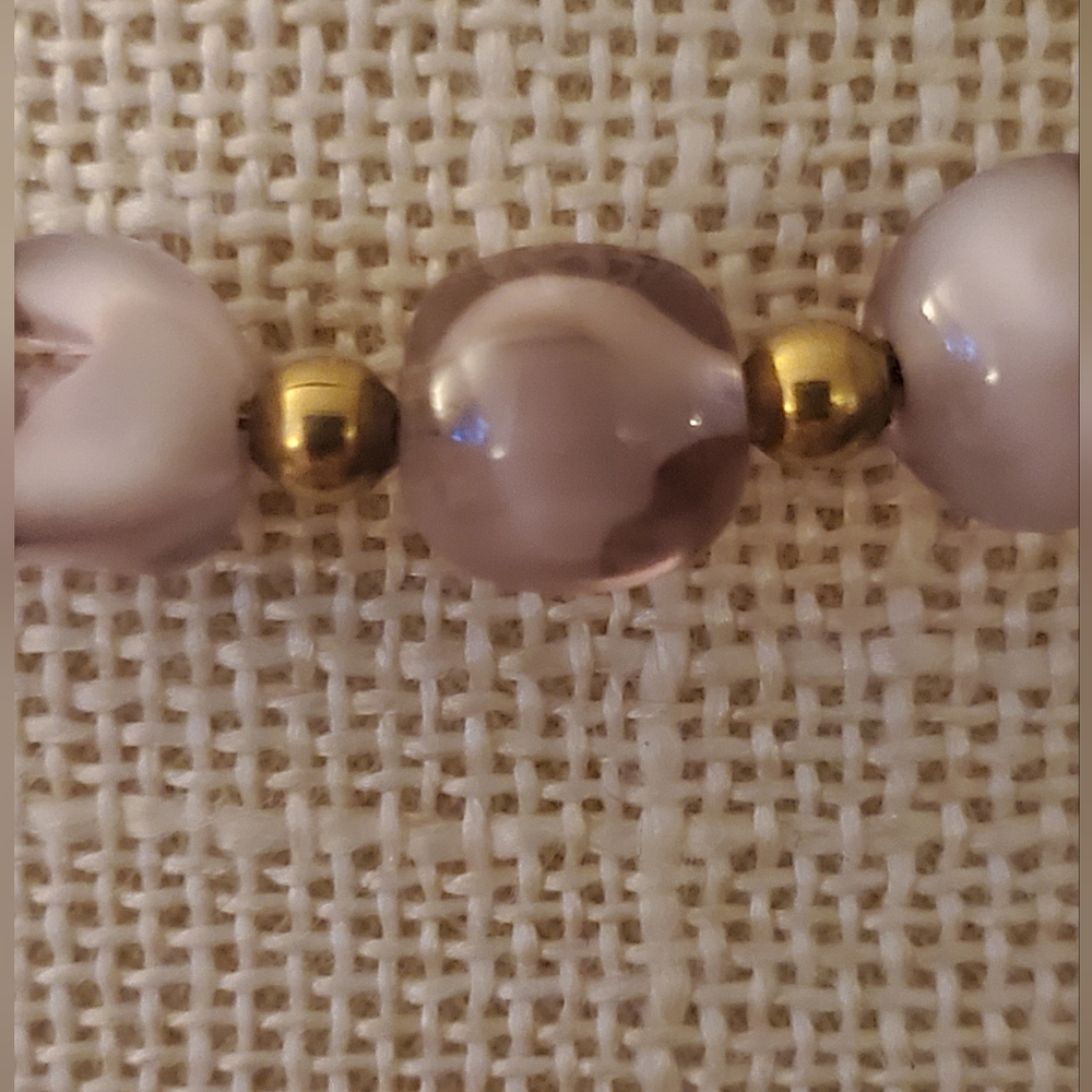 Vintage NAPIER Signed Lavender Glass Bead Necklace with Gold Accents - Picture 2 of 4